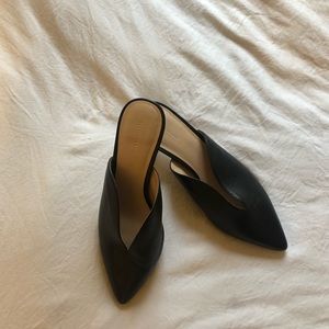 Something Navy Black Leather Kitten Heel Mules